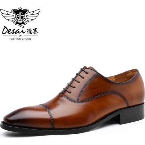 DESAI Men Formal Dress Shoes Male Oxfords Triple Joint Office Shoes Genuine Leather Wedding Party Lace Up Shoes Autumn Spring