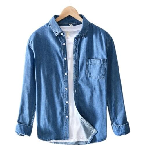 EIIGSSG Spring New Mens Casual Denim Shirt 3 Colors long sleeve cotton Slim Fit Cowboy shirt Male Tops Brand Clothes