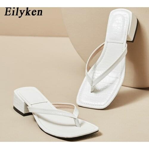 Eilyken Fashion Snake Print Women Slippers 2021 New Summer Square Low Heel Beach Flip Flop Slides Slip On Outdoor Casual Shoes
