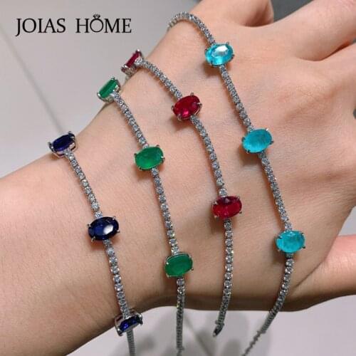 JoiasHome 100% 925 Sterling Silver Bracelets with Single Layer Ruby Green Gemstone for High Quality Gifts 2020 Hot Selling