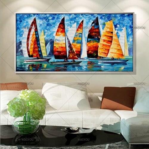 Ship oil painting Hand Painted Modern bule sky ocean Oil Painting Home Wall Art Canvas picture best Gift For Living Room Decor