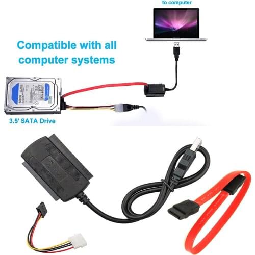 USB 2.0 to SATA/PATA/IDE Cable Hard Drive Adapter Converter Kit for 2.5 3.5 inch SSD Hard Disk with External AC Power Adapter