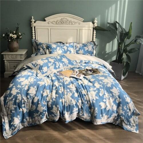 Perfect Flower Blue printed Egyptian cotton Bedding sets Queen King Pastoral Duvet cover Bed sheet set Pillowcases 4pcs 14 color