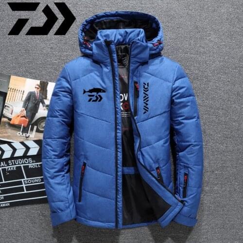 Daiwa White Duck Down Jacket Warm Hooded Thick Puffer Jacket Coat Fishing High Quality Overcoat Thermal Winter Parka Clothes