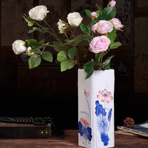 Jingdezheng Blue and White Celadon Square Vases Antique Chinese Style Home Porcelain Ornaments