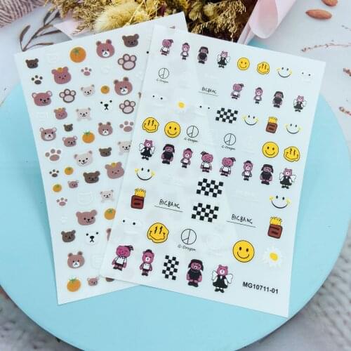 DIY Fashion Hot Selling Japanese Style Thin Light Traceless Nail Stickers Smiles Bears Back Glue Dry Nail Decals Nail Art Women