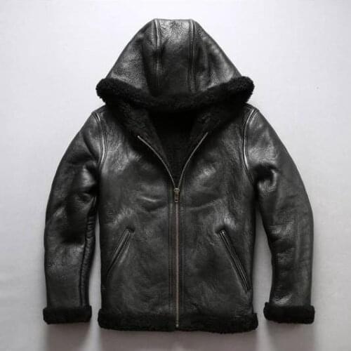 Fur Collar Genuine Leather Jacket Men Black Brown Sheepskin Coat Winter Bomber Jacket Male