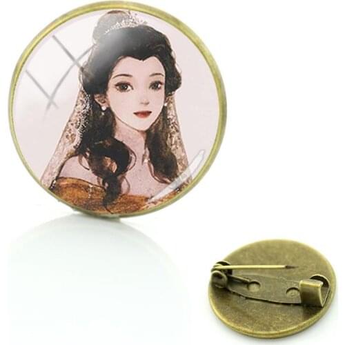 Disney Retro Trend Aisha And Princess Anna Brooch Brooch Jewelry Glass Cabochon Dome Tasteful Brooch Jewelry For Friends