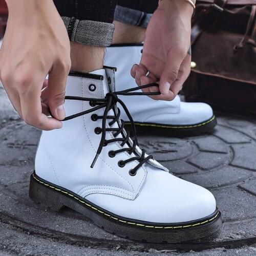 Classic White Martin Boots Men Platform Winter Leather Boots Unisex Casual Comfort Mens Ankle Boots Plus Size 35-46 botas hombre