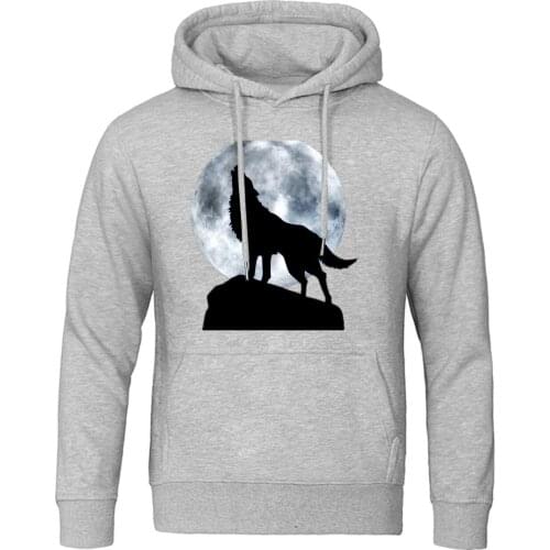 Men hooded hoodies sport tracksuits hip hop moon wolf print handsome fleece pullover jackets slim fit clothing new style coats