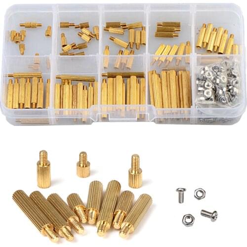270pcs M2 Single Pass Copper Column with Cross Pan Head Screw Nut for PCB Board Set Round Knurled Isolation Column Fastener Kit