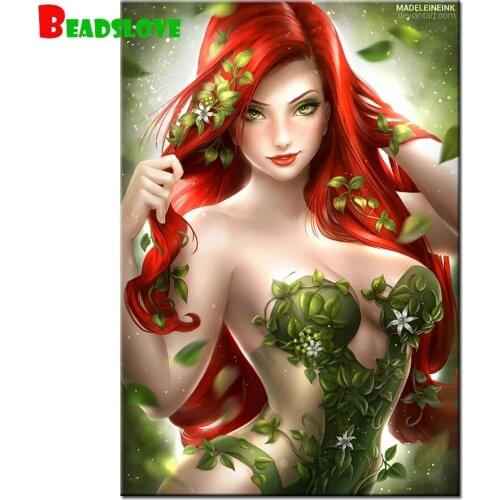 New DIY Diamond mosaic Sexy girl green leaves Diamond painting Cross Stitch 3D Embroidery Rhinestone home decoration