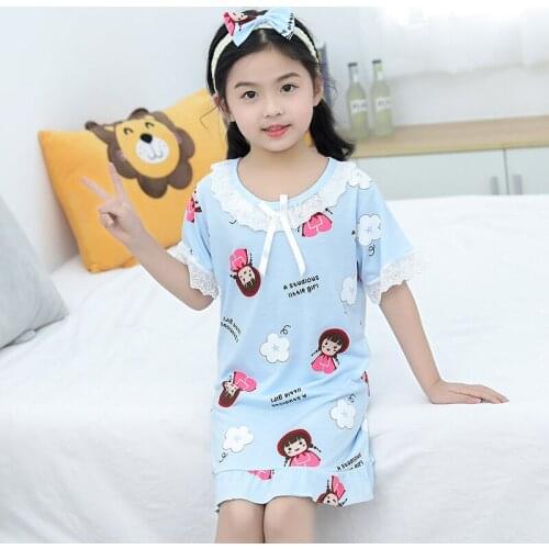 New Summer Cotton Princess Lace Edge Skirt Girls Nightgowns Children Night Dresses Sleepwear Pajamas Baby Girls Nightie Dress