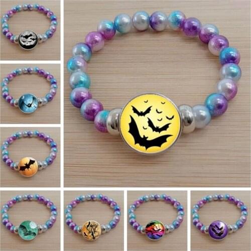 New arrival black bat glass dome bracelet men and women color bead bracelet jewelry gift