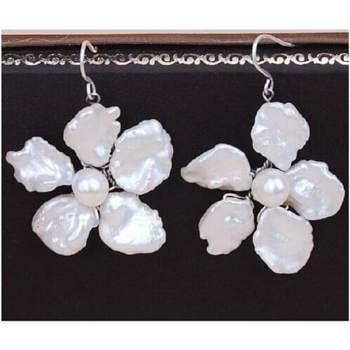 New Arrival Favorite Pearl Jewelry 14mm Freshwater Cultured Reborn Petal Pearls Flower Earrings S925 Silver Hook Nice Lady Gift