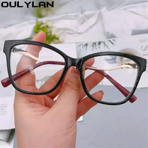 Oulylan TR90 Blue Light Blocking Glasses Frame Women Sexy Cat Eye Eyeglasses Men Optical Transparent Decorative Spectacle Frame