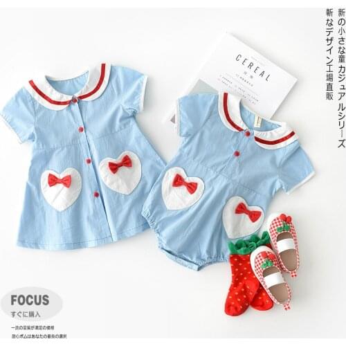 Big Sister Little Sister Dress Matching Clothes Summer Family Look Dress Bule Short Sleeve Dresses New Born Baby Girl Clothes