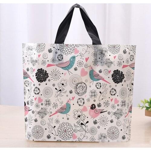 33x24+6cm Gift Plastic Bag With Handle Clothes Storage Bag Colorful Bird Flower Pattern Plastic Shopping Bag Packaging Wedding