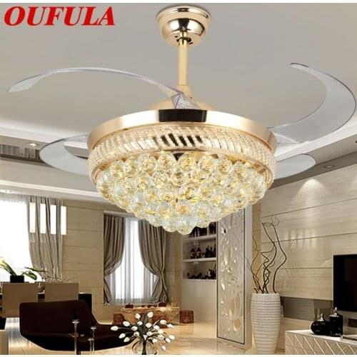 8M Ceiling Fan Lights Modern Crystal With Remote Control Invisible Fan Blade For Home Dinning Room Living Room