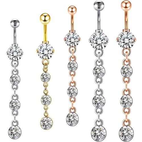 New Fashion Tassel Long Zircon Belly Piercing High Quality Surgical Steel Navel Piercing Belly Button Rings Body Jewelry