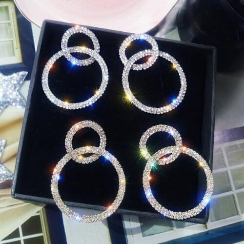 2020 Crystal Drop Earrings Luxury Shining Gold Silver Color Round Rhinestone Dangle Earring for Women Wedding Party Jew