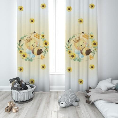 Curtains Children 3D Printed Decorative Items Home Childrens Room Yellow Bee Flower Honey Model 326
