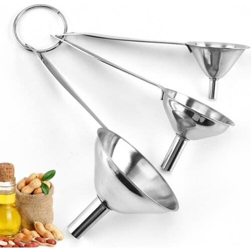 3pcs/set Stainless Steel Funnel Filter Wide Durable Mouth Strainer Kitchen Oil Leaking Wine Leaking Kitchen Tools