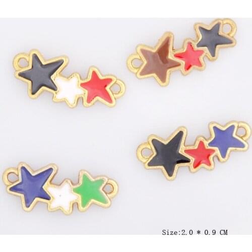 Mix lot 20*9MM DIY gold enamel star connector charms for bracelet, metal star pendants dangle jewelry making findings components