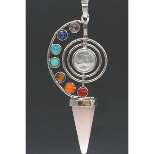 Trendy-beads Silver Plated Spiral with Round Beads Rose Pink Quartz Hexagon Pyramid Pendant For Women Christmas Gift