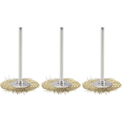 Uxcell Mini Wire Cup Brush Brass Plated Crimped Steel 25X3mm with 2.35mm Shank for wood sanding and wire drawing etc. 3Pcs