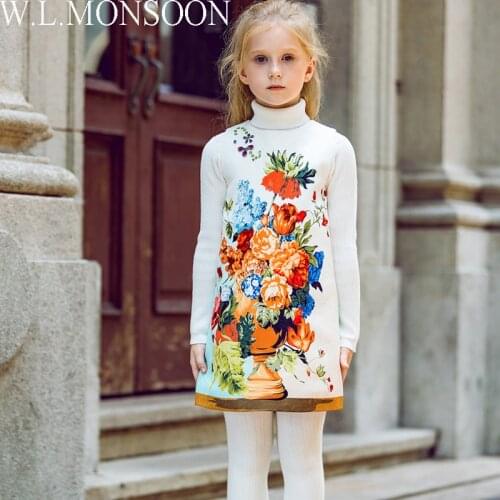 W.L.MONSOON Baby Girls Party Dresses Christmas Clothes 2021 Brand Winter Children Dresses for Girls Flower Vestidos Kids Dress