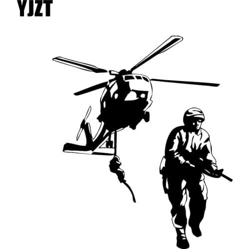 YJZT 13.9*16.4CM Helicopter Soldier Moving Fighting Covering The Body Warrior Car Sticker Decal Black/Silver Vinyl C20-1814