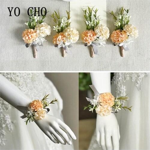 YO CHO Artificial Plants Wedding Yellow Groom Bridal Bridesmaid Sisters Boutonniere Corsage Wrist Flowers Prom Wrist Corsage