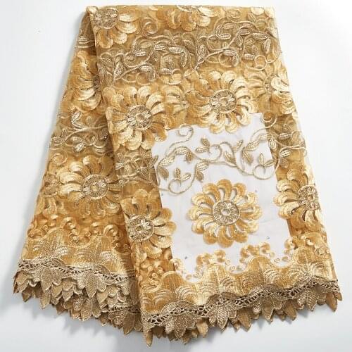 Zhenguiru White Gold Flower French Lace Fabric High Quality African Lace Fabric Tulle Nigerian Fabric For Women Wedding A2310