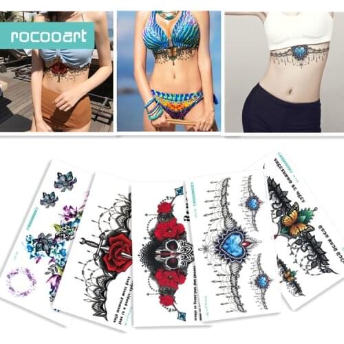 BC-5 Sheets Trendy Women Under the Chest Back Temporary Tattoo Large Flower Shoulder Arm Sternum Tattoos Sexy Henna Body Paint