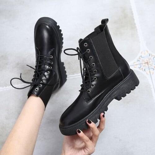 Winter Shoes Women Boots Round Toe Flats Black Leather Platform Boots for Women Snow Boots Women Winter 2020 New Botas Mujer