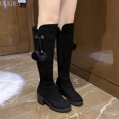 2020 new winter fashion warm medium heel high heel Suede Boots