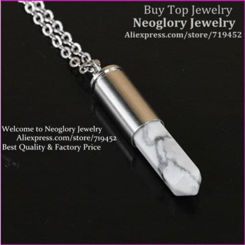 10pcs White Howlite Gems Point Bullet Necklace Real Silver Plated Casing Pendant Drusy Quartz Druzy Stone Pendant Necklace