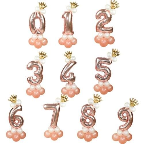 13pcs/set Rose Gold Number Foil Balloon Kids Birthday Party Baby Shower Wedding Decoration Air Helium Balloons Globos