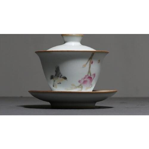 130ml Vintage Ru Kiln Porcelain Gaiwan Ceramic Tea Tureen Ceramic Kung Fu Tea Bowl Teacup Teapots Chinese Gaiwan Drinkware Decor