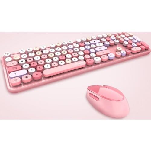 2.4G Wireless Keyboard Mouse Kit Girl Full Size 104 Keys Round Keycap Cute Pink Blue Green Red Black White For PC Laptop Highend