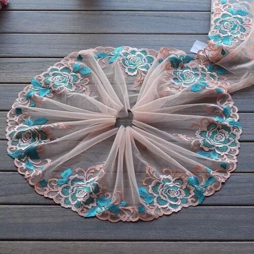 2 Yards Lace Trim Big Cyan Rose Flower Embroidered Scalloped Tulle Lace 8.66 Inches Wide High Quality