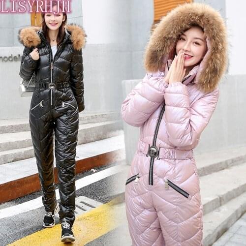 2020 fashion winter new womens cotton jacket piece set body female Parker coat thick warm coat hooded fur collar coat ski suit