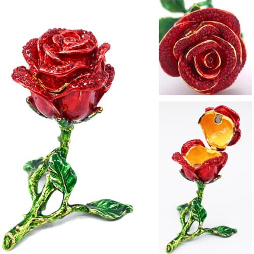 2021New Fashion Necklace Rings Earrings Gift Box Alloy Enamel Small Rose Flower Jewelry Box Valentines Day Gifts Drop Shipping