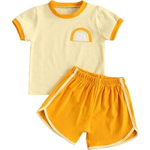 2021 0-4Y Toddler Baby Boy Girl Clothing Tracksuit Rainbow Short Sleeve T-shirt Top+Striped Shorts Loose 2pcs Outfits Set