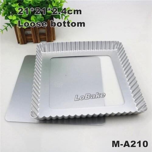 21*21*2.4cm removable bottom aluminium anodising square chrysanthemum pie pan pizza stone pancake cheese cake mold DIY bakeware