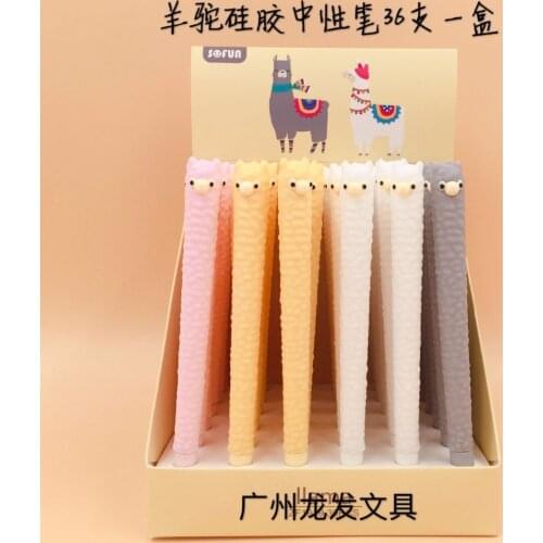 36pcs/pack Black Ink Cute Cartoon Alpaca Creative Animal Llama Gel Pen Unisex Rollerball Pen Sign Pen School Stationeries