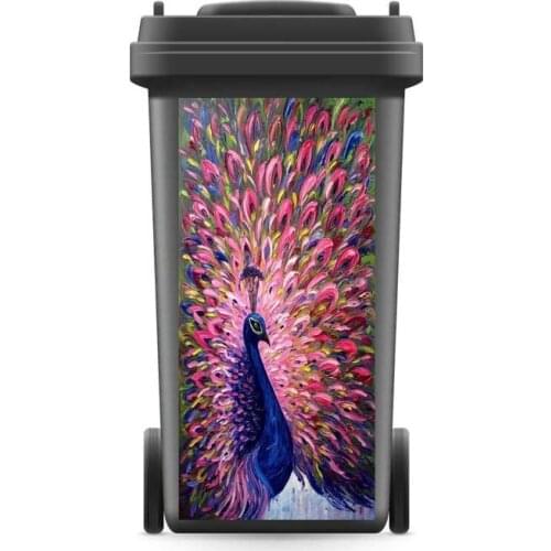 3D Rubbish Bin Sticker Art Peacock Wallpaper mural Wall Print Decal Removable Wall Mural Photo self adhesive Gift