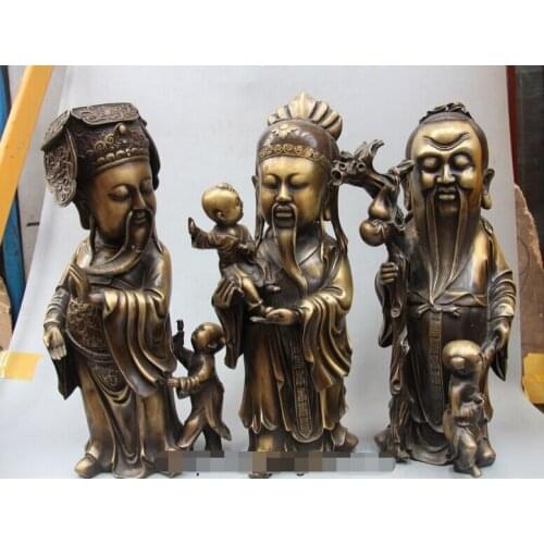 FREE SHIPPING 002133 16" Chinese Bronze Fengshui 3 Longevity God Fu Lu Shou Life Buddha 3 boy Statue
