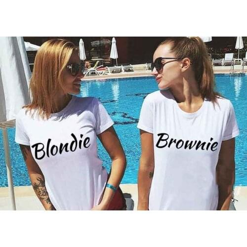 BKLD 2020 Summer Couples Friends T-Shirt Women Casual White Tops Tee Shirt Cotton Women Letters Blondie Brownie Printed Tshirt